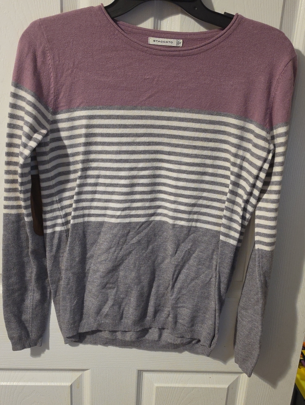 Staccato Mauve and Gray Striped Crewneck Sweater